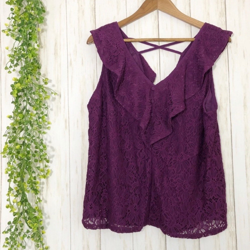 🆕 Skies are Blue purple lace ruffle tank size xl